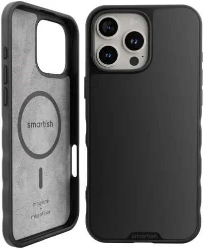Smartish® iPhone 16 Pro Max MagSafe Case - Gripmunk Magnetic Slim Case [Lightweight + Protective] Thin Grip Cover with Microfiber Lining for Apple iPhone 16 Pro Max - Black Tie Affair 