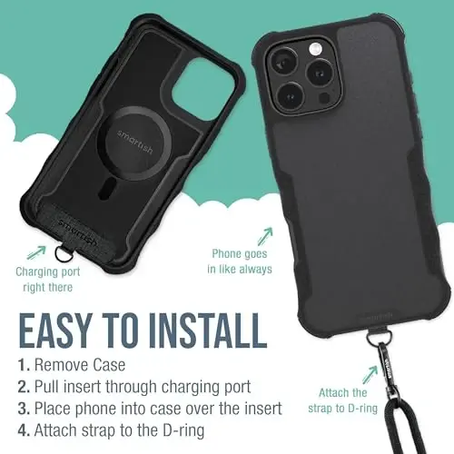 Smartish® iPhone 16 Pro Max MagSafe Case with Crossbody Lanyard Strap - Gripzilla - [Slim + Protective] Magnetic Armor Case with Universal Detachable Shoulder Neck Strap - Black Tie Affair - 4
