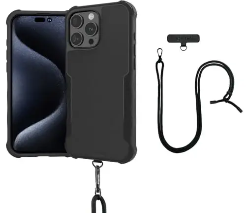 Smartish® iPhone 16 Pro Max MagSafe Case with Crossbody Lanyard Strap - Gripzilla - [Slim + Protective] Magnetic Armor Case with Universal Detachable Shoulder Neck Strap - Black Tie Affair 