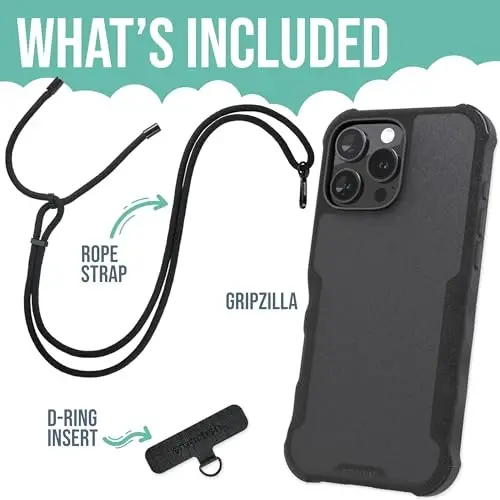 Smartish® iPhone 16 Pro Max MagSafe Case with Crossbody Lanyard Strap - Gripzilla - [Slim + Protective] Magnetic Armor Case with Universal Detachable Shoulder Neck Strap - Black Tie Affair - SMARTISH (1)