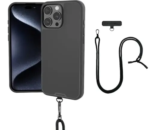 Smartish® iPhone 16 Pro Max MagSafe gʻilofi, Crossbody Lanyard Strap bilan - Gripmunk - [Yupqa + Himoya] Universal Yechiladigan Yelkali Boʻyinbogʻli Magnit Yupqa Gʻilof - Qora Galstuk 
