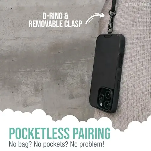 Smartish® iPhone 16 Pro Max MagSafe gʻilofi, Crossbody Lanyard Strap bilan - Gripmunk - [Yupqa + Himoya] Universal Yechiladigan Yelkali Boʻyinbogʻli Magnit Yupqa Gʻilof - Qora Galstuk - 3