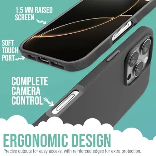 Smartish® iPhone 16 Pro Max MagSafe Case - Gripmunk Magnetic Slim Case [Lightweight + Protective] Thin Grip Cover with Microfiber Lining for Apple iPhone 16 Pro Max - Black Tie Affair - 3