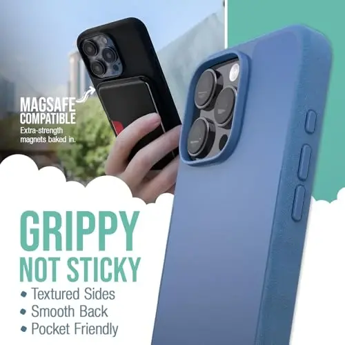 Smartish® iPhone 16 Pro Max Manyetik Kılıf - MagSafe ile Uyumlu Gripmunk [Hafif + Koruyucu] Apple iPhone 16 Pro Max için Mikro Fiber Astarlı İnce ve Hafif Kavrama Kılıfı - Blues on The Green - 3