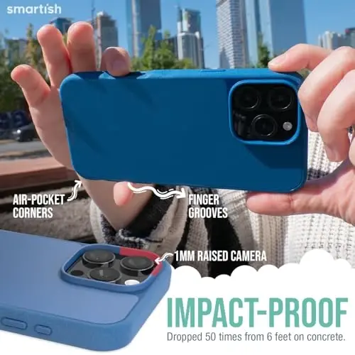 Smartish® iPhone 16 Pro Max Manyetik Kılıf - MagSafe ile Uyumlu Gripmunk [Hafif + Koruyucu] Apple iPhone 16 Pro Max için Mikro Fiber Astarlı İnce ve Hafif Kavrama Kılıfı - Blues on The Green - 5