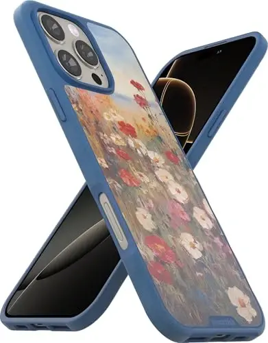 Smartish® iPhone 16 Pro Max Magnetic Case - Gripmunk Compatible with MagSafe [Lightweight + Protective] Slim & Thin Grip Cover with Microfiber Lining for Apple iPhone 16 Pro Max - Wildflower Fields - 1