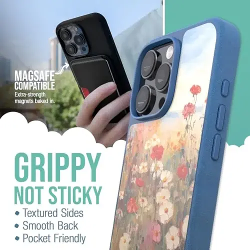 Smartish® iPhone 16 Pro Max Magnetic Case - Gripmunk Compatible with MagSafe [Lightweight + Protective] Slim & Thin Grip Cover with Microfiber Lining for Apple iPhone 16 Pro Max - Wildflower Fields - 2