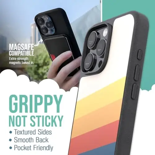 Smartish® iPhone 16 Pro Max Magnetic Case - Gripmunk Compatible with MagSafe [Lightweight + Protective] Slim & Thin Grip Cover with Microfiber Lining for Apple iPhone 16 Pro Max - Striped Up - 2