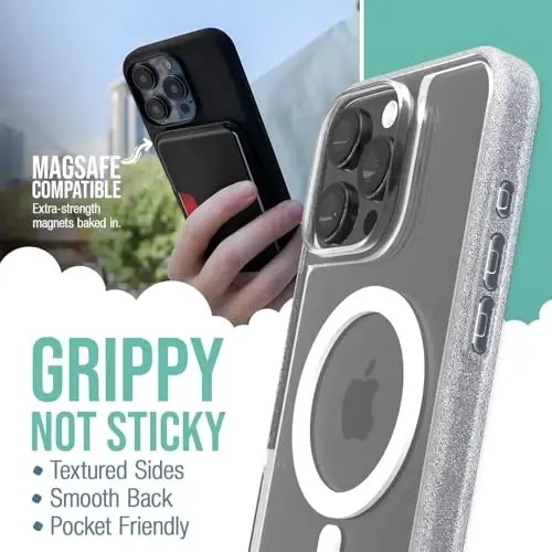 Smartish® iPhone 16 Pro Max Magnetic Case - Gripmunk Compatible with MagSafe [Lightweight + Protective] Slim & Thin Grip Cover with Microfiber Lining for Apple iPhone 16 Pro Max - Clearly Clear - 2