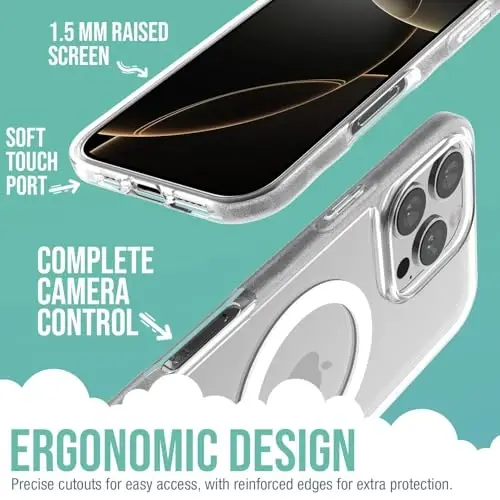 Smartish® iPhone 16 Pro Max Magnetic Case - Gripmunk Compatible with MagSafe [Lightweight + Protective] Slim & Thin Grip Cover with Microfiber Lining for Apple iPhone 16 Pro Max - Clearly Clear - 3