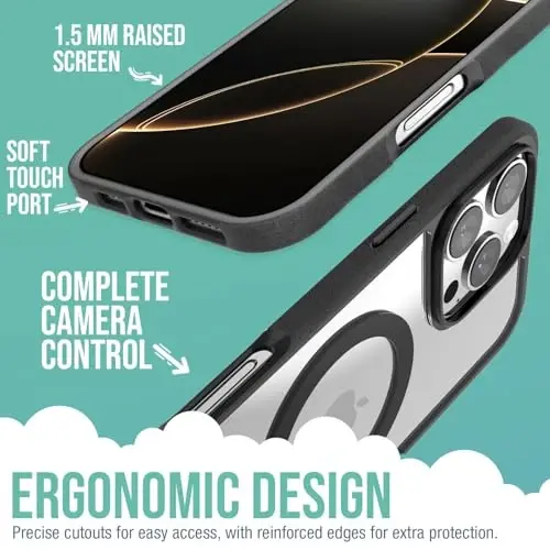 Smartish® iPhone 16 Pro Max Magnetic Case - Gripmunk Compatible with MagSafe [Lightweight + Protective] Slim & Thin Grip Cover with Microfiber Lining for Apple iPhone 16 Pro Max - Clearly Black - 3