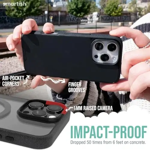 Smartish® iPhone 16 Pro Max Magnetic Case - Gripmunk Compatible with MagSafe [Lightweight + Protective] Slim & Thin Grip Cover with Microfiber Lining for Apple iPhone 16 Pro Max - Clearly Black - 4