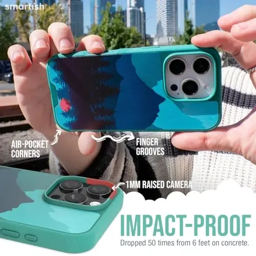 Smartish® iPhone 16 Pro Max Magnetic Case - Gripmunk Compatible with MagSafe [Lightweight + Protective] Slim & Thin Grip Cover with Microfiber Lining for Apple iPhone 16 Pro Max - Moving Mountains - 4