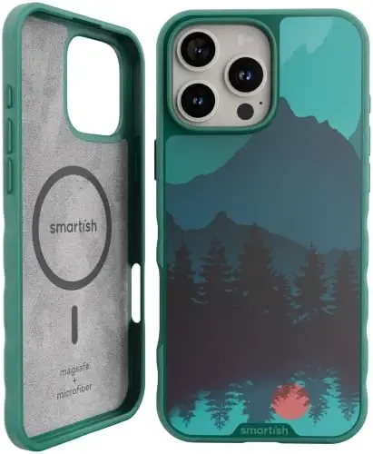 Smartish® iPhone 16 Pro Max Manyetik Kılıf - MagSafe ile Uyumlu Gripmunk [Hafif + Koruyucu] Apple iPhone 16 Pro Max için Mikrofiber Astarlı İnce ve Hafif Tutma Kılıfı - Hareketli Dağlar - SMARTISH