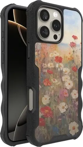 Smartish® iPhone 16 Pro Max Protective Magnetic Case - Gripzilla Compatible with MagSafe [Rugged + Tough] Heavy Duty Armor Cover Drop Tested Protection for Apple iPhone 16 Pro Max - Wildflower Fields 