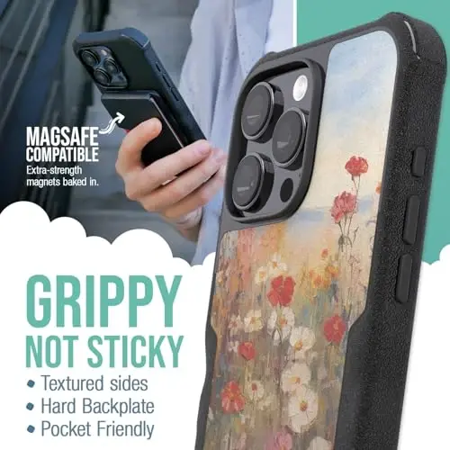 Smartish® iPhone 16 Pro Max Protective Magnetic Case - Gripzilla Compatible with MagSafe [Rugged + Tough] Heavy Duty Armor Cover Drop Tested Protection for Apple iPhone 16 Pro Max - Wildflower Fields - 2