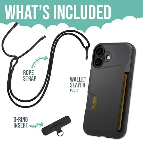 Smartish® iPhone 16 Pro Max Wallet Case with Crossbody Lanyard Strap - Wallet Slayer Vol. 1 - [Slim + Protective] Credit Card Holder with Universal Detachable Shoulder Neck Strap - Black Tie Affair - 3