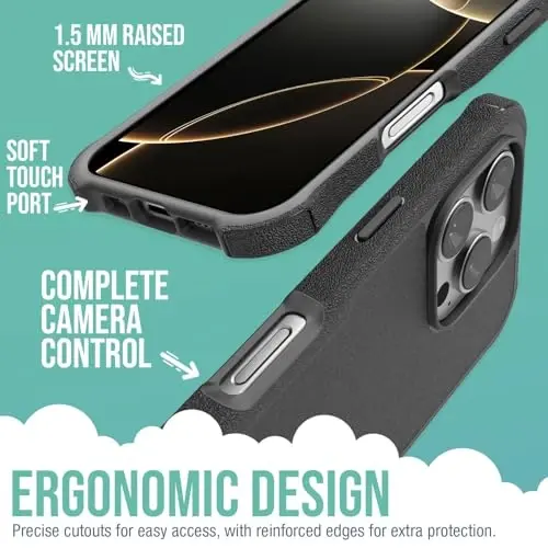 Smartish® iPhone 16 Pro Protective Magnetic Case - Gripzilla Compatible with MagSafe [Rugged + Tough] Heavy Duty Armor Slim Cover w/Drop Tested Protection for Apple iPhone 16 Pro - Black Tie Affair - 3