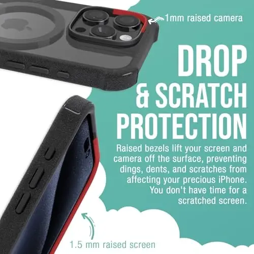 Smartish® iPhone 16 Pro Protective Magnetic Case - Gripzilla Compatible with MagSafe [Rugged + Tough] Heavy Duty Armor Slim Cover w/Drop Tested Protection for Apple iPhone 16 Pro - Clearly Black - 4