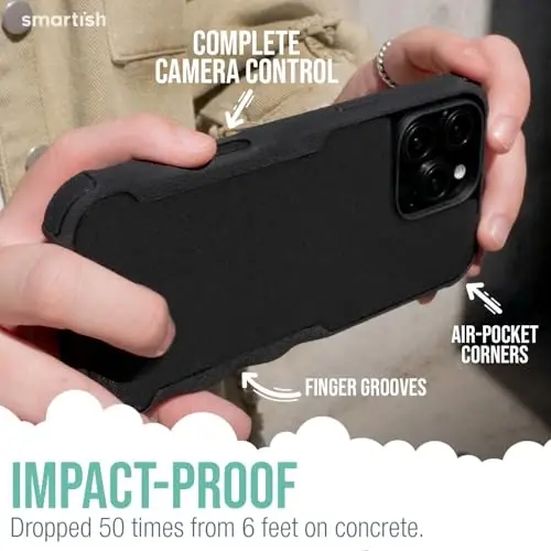 Smartish® iPhone 16 Pro Protective Magnetic Case - Gripzilla Compatible with MagSafe [Rugged + Tough] Heavy Duty Armor Slim Cover w/Drop Tested Protection for Apple iPhone 16 Pro - Clearly Black - 3