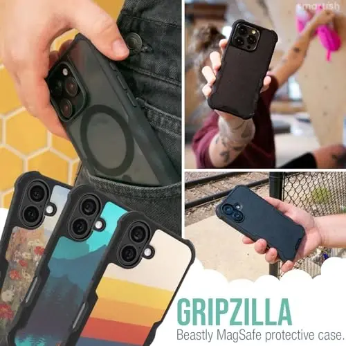 Smartish® iPhone 16 Pro Protective Magnetic Case - Gripzilla Compatible with MagSafe [Rugged + Tough] Heavy Duty Armor Slim Cover w/Drop Tested Protection for Apple iPhone 16 Pro - Custom Prints - 2
