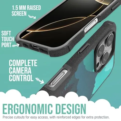 Smartish® iPhone 16 Pro Protective Magnetic Case - Gripzilla Compatible with MagSafe [Rugged + Tough] Heavy Duty Armor Slim Cover w/Drop Tested Protection for Apple iPhone 16 Pro - Moving Mountains - 3