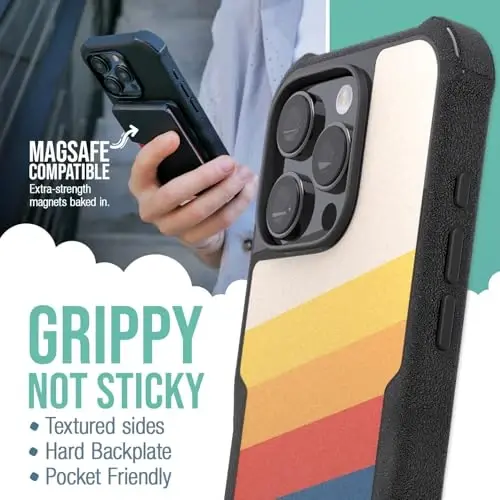 Smartish® iPhone 16 Pro Protective Magnetic Case - Gripzilla Compatible with MagSafe [Rugged + Tough] Heavy Duty Armor Slim Cover w/Drop Tested Protection for Apple iPhone 16 Pro - Striped Up - 2