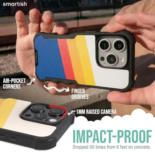 Smartish® iPhone 16 Pro Protective Magnetic Case - Gripzilla Compatible with MagSafe [Rugged + Tough] Heavy Duty Armor Slim Cover w/Drop Tested Protection for Apple iPhone 16 Pro - Striped Up - 4