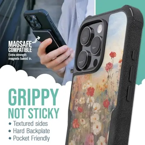 Smartish® iPhone 16 Pro Protective Magnetic Case - Gripzilla Compatible with MagSafe [Rugged + Tough] Heavy Duty Armor Slim Cover w/Drop Tested Protection for Apple iPhone 16 Pro - Wildflower Fields - 2