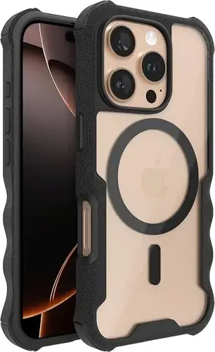 Smartish® iPhone 16 Pro uchun himoya magnit gʻilofi - Gripzilla, MagSafe bilan mos keladi [Mustahkam + Bardoshli] Ogʻir yuklarga moʻljallangan, yupqa va zarbga chidamli Apple iPhone 16 Pro uchun himoya gʻilofi - Clearly Black 