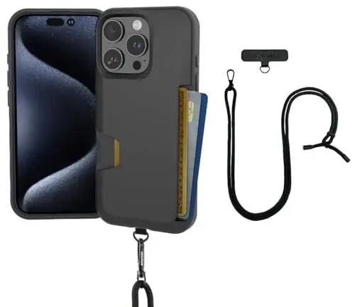 Smartish® iPhone 16 Pro Wallet Case with Crossbody Lanyard Strap - Wallet Slayer Vol. 1 - [Slim + Protective] Credit Card Holder with Universal Detachable Shoulder Neck Strap - Black Tie Affair - 2