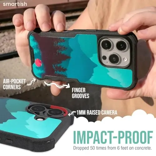 Smartish® iPhone 16 Protective Magnetic Case - Gripzilla Compatible with MagSafe [Rugged + Tough] Heavy Duty Grip Armored Slim Cover w/Drop Tested Protection for Apple iPhone 16 Moving Mountains - 4