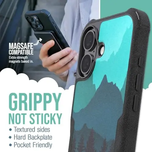 Smartish® iPhone 16 Protective Magnetic Case - Gripzilla Compatible with MagSafe [Rugged + Tough] Heavy Duty Grip Armored Slim Cover w/Drop Tested Protection for Apple iPhone 16 Moving Mountains - 2