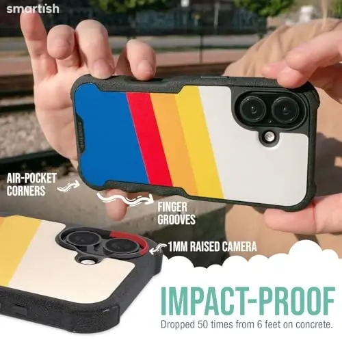 Smartish® iPhone 16 Protective Magnetic Case - Gripzilla Compatible with MagSafe [Rugged + Tough] Heavy Duty Grip Armored Slim Cover w/Drop Tested Protection for Apple iPhone 16 - Striped Up - 4