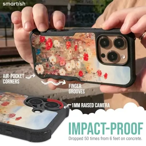 Smartish® iPhone 16 Protective Magnetic Case - Gripzilla Compatible with MagSafe [Rugged + Tough] Heavy Duty Grip Armored Slim Cover w/Drop Tested Protection for Apple iPhone 16 - Wildflower Fields - 4