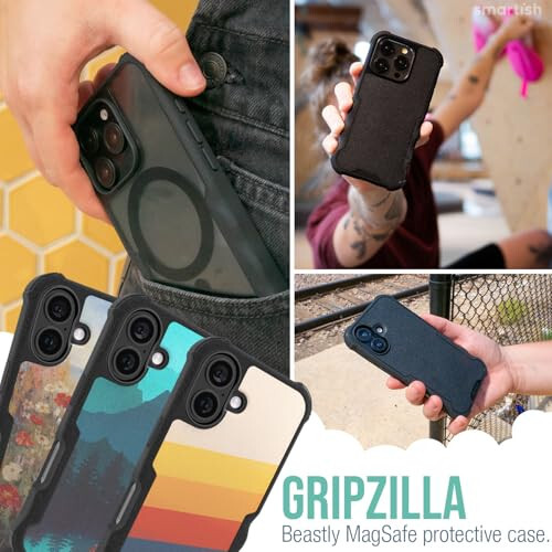 Smartish® iPhone 16 Защитный магнитный чехол - Gripzilla, совместимый с MagSafe [прочный и надежный] Прочный чехол с ручкой, бронированный, тонкий с защитой от падения для Apple iPhone 16 - Black Tie Affair - 6