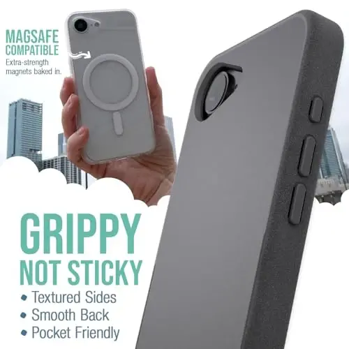 Smartish® iPhone 16e MagSafe Case - Gripmunk Magnetic Slim Case [Lightweight + Protective] Thin Grip Cover with Microfiber Lining for Apple iPhone 16e 2025 - Black Tie Affair - 2