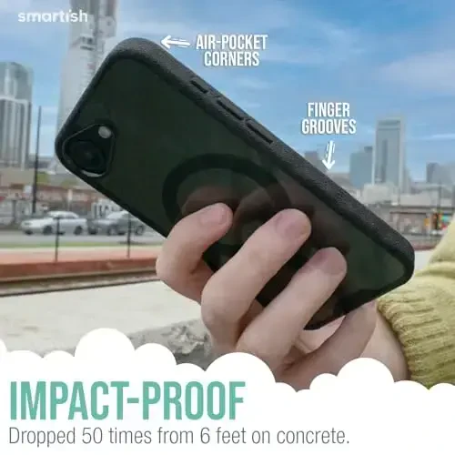 Smartish® iPhone 16e MagSafe Case - Gripmunk Magnetic Slim Case [Lightweight + Protective] Thin Grip Cover with Microfiber Lining for Apple iPhone 16e 2025 - Clearly Black - 3