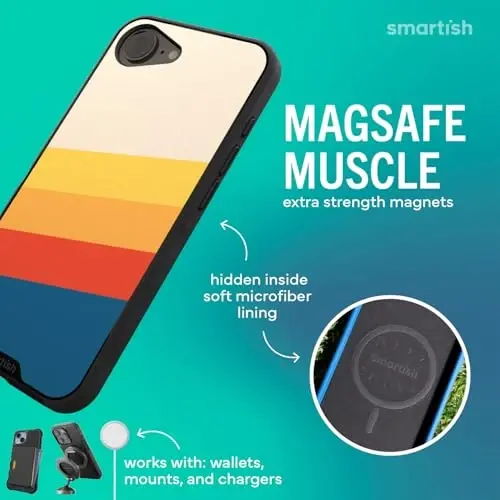 Smartish® iPhone 16e MagSafe Case - Gripmunk Magnetic Slim Case [Lightweight + Protective] Thin Grip Cover with Microfiber Lining for Apple iPhone 16e 2025 - Striped Up - 3