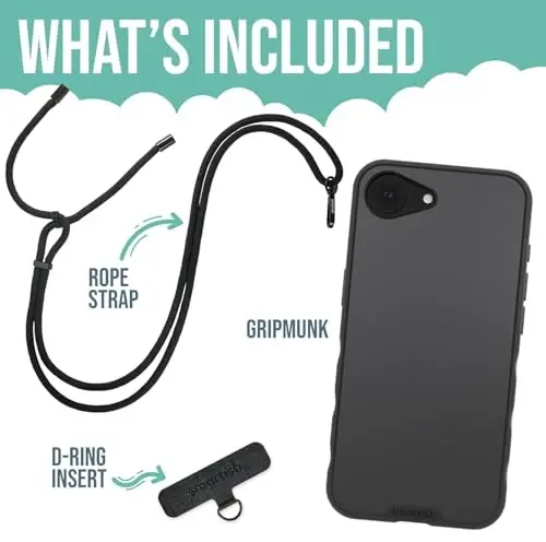 Smartish® iPhone 16e MagSafe Case with Crossbody Lanyard Strap - Gripmunk - [Slim + Protective] Magnetic Slim Case with Universal Detachable Shoulder Neck Strap - Black Tie Affair - 2
