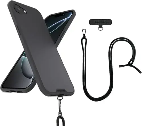 Smartish® iPhone 16e MagSafe Case with Crossbody Lanyard Strap - Gripmunk - [Slim + Protective] Magnetic Slim Case with Universal Detachable Shoulder Neck Strap - Black Tie Affair - 5