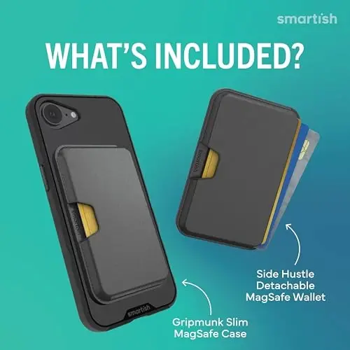Smartish® iPhone 17e/16e Magnetic Case with MagSafe Wallet - Gripmunk - Magsafe Compatible Thin Grip Cover + Detachable Magnetic Credit Card Holder - Black Tie Affair - SMARTISH (1)