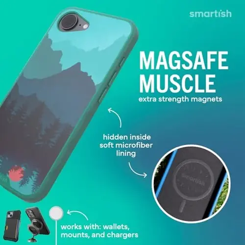 Smartish® iPhone 17e/16e MagSafe Case - Gripmunk Magnetic Slim Case [Lightweight + Protective] Drop Tested Thin Grip Cover with Microfiber Lining for Apple iPhone 17e/16e - Moving Mountains - 3