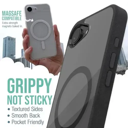 Smartish® iPhone 16e MagSafe Case - Gripmunk Magnetic Slim Case [Lightweight + Protective] Thin Grip Cover with Microfiber Lining for Apple iPhone 16e 2025 - Clearly Black - 2