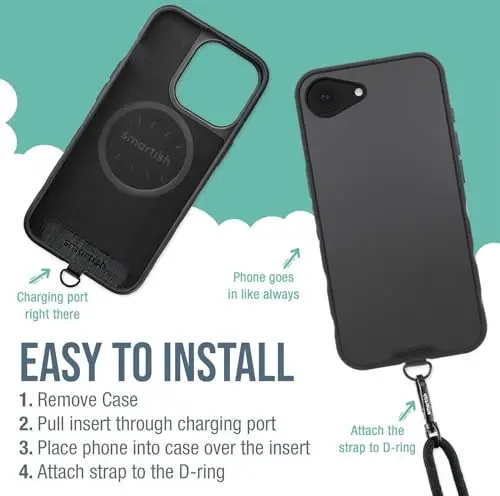 Smartish® iPhone 16e MagSafe Case with Crossbody Lanyard Strap - Gripmunk - [Slim + Protective] Magnetic Slim Case with Universal Detachable Shoulder Neck Strap - Black Tie Affair - 3