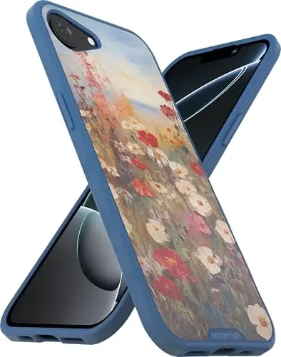 Smartish® iPhone 16e MagSafe Case - Gripmunk Magnetic Slim Case [Lightweight + Protective] Thin Grip Cover with Microfiber Lining for Apple iPhone 16e 2025 - Wildflower Fields - 1