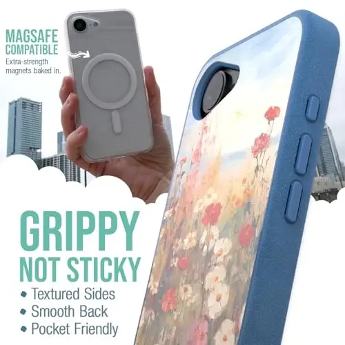 Smartish® iPhone 16e MagSafe Case - Gripmunk Magnetic Slim Case [Lightweight + Protective] Thin Grip Cover with Microfiber Lining for Apple iPhone 16e 2025 - Wildflower Fields - 2