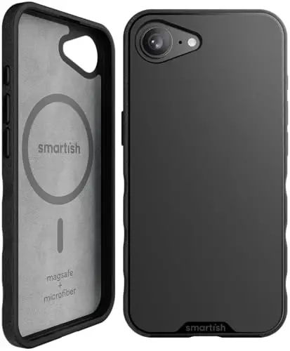 Smartish® iPhone 16e MagSafe Case - Gripmunk Magnetic Slim Case [Lightweight + Protective] Thin Grip Cover with Microfiber Lining for Apple iPhone 16e 2025 - Black Tie Affair 