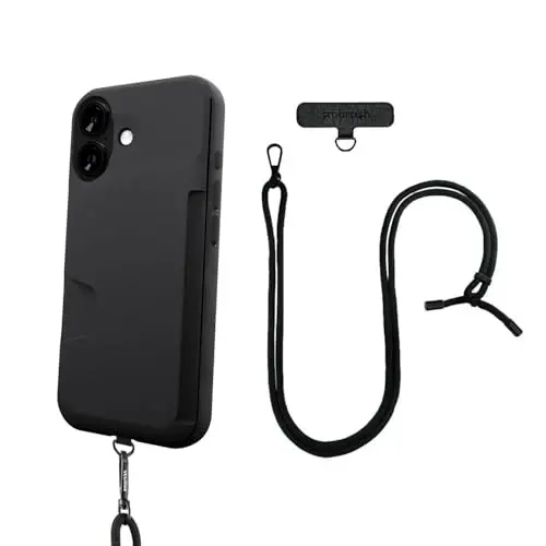 Smartish® iPhone 17 Wallet Case + Crossbody Lanyard Strap - [Slim + Protective] Phone Case Credit Card Holder + Universal Detachable Shoulder Neck Strap for Apple iPhone 17 - Black Tie Affair 