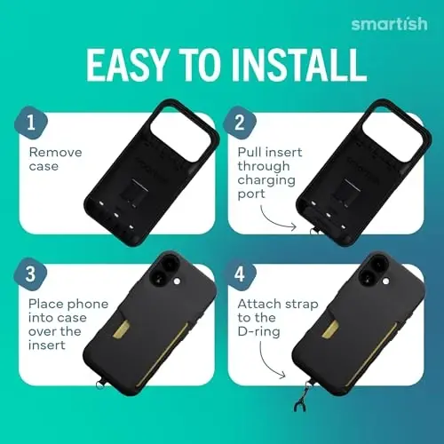 Smartish® iPhone 17 Wallet Case + Crossbody Lanyard Strap - [Slim + Protective] Phone Case Credit Card Holder + Universal Detachable Shoulder Neck Strap for Apple iPhone 17 - Black Tie Affair - 5